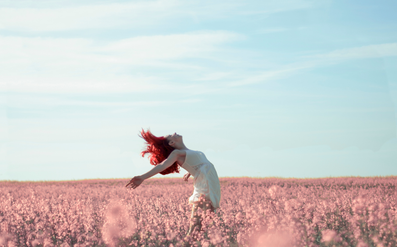 Woman in Yellow Dress Standing on Pink Petaled Flower Field